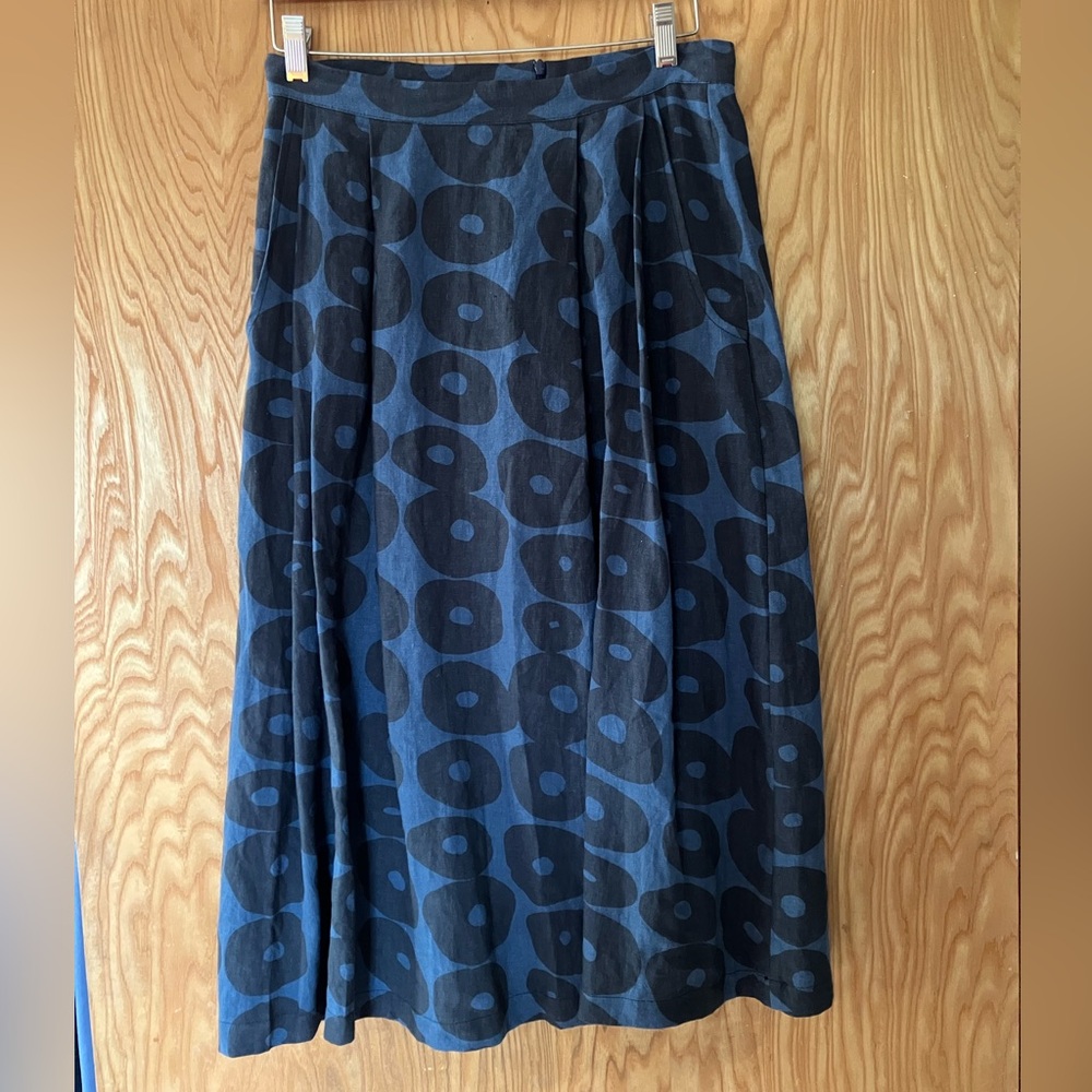 Allison Wonderland Blue and Black Linen Midi Skirt